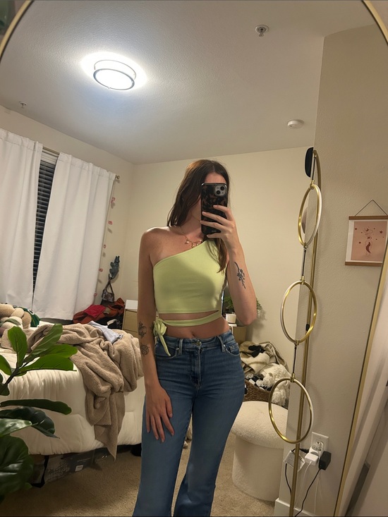 Garage Tops - Garage One-Shoulder Tie Crop Top - Lime Green